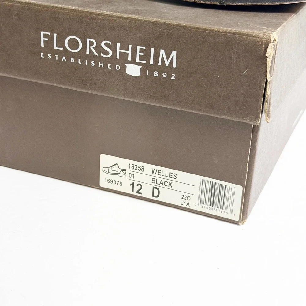 Florsheim Welles Dress Shoes Mens 12 D Black Leather Cap Toe Oxfords 18358-01